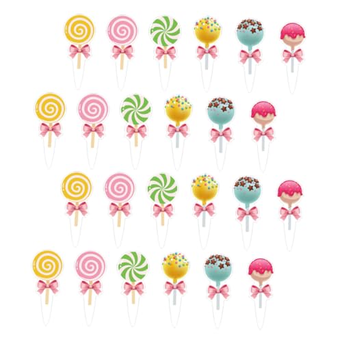 ELAYARD 24 Stück Teiliges Lollipop Cupcake Insert Candy Theme Cake Picks für Geburtstagspartys Bunte Kuchenstecker Praktische Party Supplies für Themenfeiern von ELAYARD