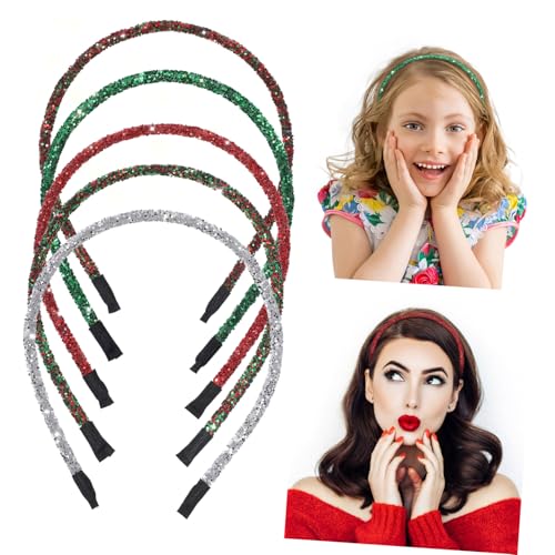 ELAYARD 5 Stück Teiliges Glitzer Haarband Weihnachtsstirnband mit Funkelndem Puder Leichtes Party Haaraccessoire Festliche Kopfbedeckung für Erwachsene Bequem und Langlebig von ELAYARD