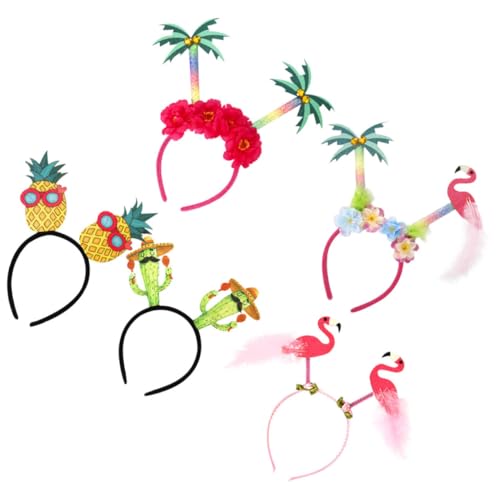 ELAYARD 5 Stück Teiliges Tropisches Stirnband mit Flamingo Ananas Kokosbaum und Kaktus Flexible Dekorative Haarbänder für Hawaii Party Strand und Poolparty von ELAYARD