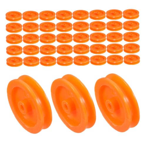 ELAYARD 50 Stück Riemenscheibe aus Kunststoff motorische Spielzeugausrüstung Kabelzug-Kit DIY-Teile Zahnradersatz DIY -Räder Mini-Riemenscheibe tragbares Riemenrad Seilrolle Plastik Orange von ELAYARD
