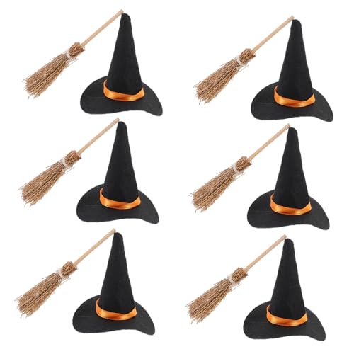 ELAYARD 6 Satz Teiliges Mini Hexenhut Set mit Mini Besen Kleine Filzhüte für Halloween Dekoration Handgefertigte Party Accessoires aus Holz und Filz für Flaschen und DIY Deko ELAYARD 6 Satz Teiliges Mini Hexenhut Set mit Mini Besen Kleine Filzhüte für Halloween Dekoration Handgefertigte Party Accessoires aus Holz und Filz für Flaschen und DIY Deko von ELAYARD