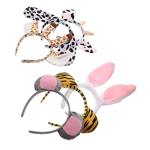 ELAYARD 6Stücke Teiliges Cartoon Tierstirnband Lustige Haarbänder für Giraffe Tiger Kuh Hund und Hasenohren für Partys und Kostüme von ELAYARD