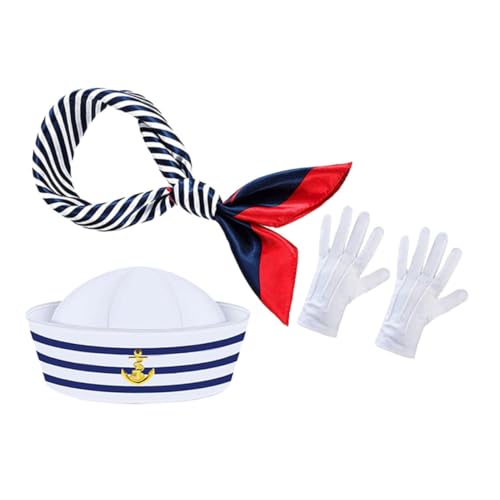 ELAYARD Blau Weiße Gestreifte Matrosen Kapitänsmütze mit Schal und Handschuhen Stilvolles Kostümset für Damen Nautische Party Cosplay Sommer und Halloween Feiern ELAYARD Blau Weiße Gestreifte Matrosen Kapitänsmütze mit Schal und Handschuhen Stilvolles Kostümset für Damen Nautische Party Cosplay Sommer und Halloween Feiern von ELAYARD