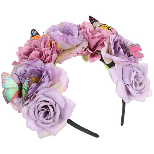 ELAYARD Boho Schmetterling Haarreif mit Lebensechten Künstlichen Blumen Modisches Cosplay Stirnband für Frauen Party und Urlaubskopfschmuck von ELAYARD