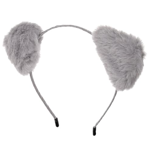 ELAYARD Flauschiges Metall Haarreif mit Fuchsohren Elastisches Stirnband für Damen Party Kostümzubehör Graues Leichtes Formstabiles Accessoire für Karneval und Fasching von ELAYARD