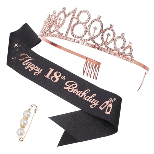 ELAYARD Geburtstagskrone Tiara mit Perlen Schärpe Geburtstagskrone für Mädchen Bequemer Strapazierfähiger Kopfschmuck mit Dekorativer Perlenbrosche Party Deko Accessoires von ELAYARD