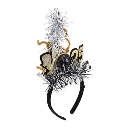 ELAYARD Glitzerndes Neujahrs Stirnband mit Uhrmotiv Leichter Tinsel Haarreif Sicherer Sitz für Silvesterfeier und Frühlingsfest Stylisches Party Accessoire Schwarz Gold von ELAYARD