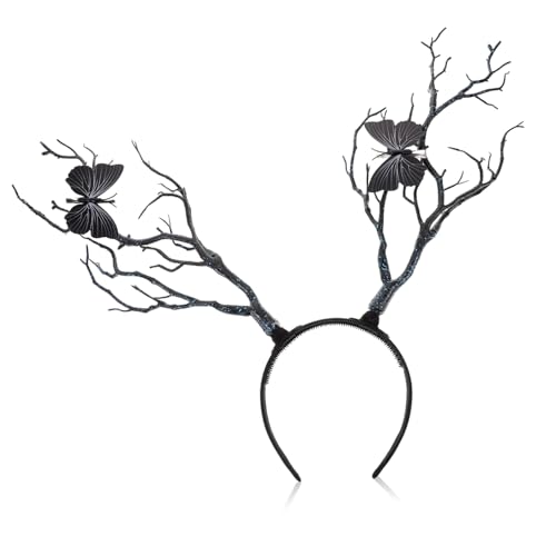 ELAYARD Halloween Damen Haarreif Geweih Baumzweige Schwarzes Silikonbasiertes Langlebiges Stirnband für Party Kostüm Handgefertigter Kopfschmuck für Halloween Cosplay und von ELAYARD