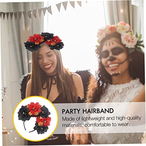ELAYARD Halloween Haarband mit Realistischer Rosenblüte und Totenkopf Design Kopfstück für Damen Stilvoller Haarschmuck für Halloween Party und Cosplay Rutschfest und Modisch von ELAYARD