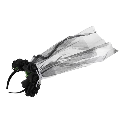 ELAYARD Halloween Haarreif mit Schwarzem Spinnennetz und Künstlicher Rosenblume Mesh Schleier Kopfschmuck für Party Festival Cosplay und Maskerade Einheitsgröße Bequem und Elegant von ELAYARD