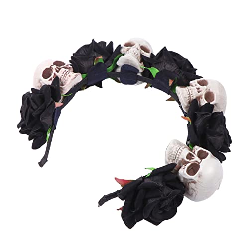 ELAYARD Halloween Haarschmuck Skull Haarreif mit Schwarzen Rosen Modisches Stirnband für Damen und Mädchen Komfortabler Kopfschmuck für Party und Cosplay Langlebiges Material von ELAYARD