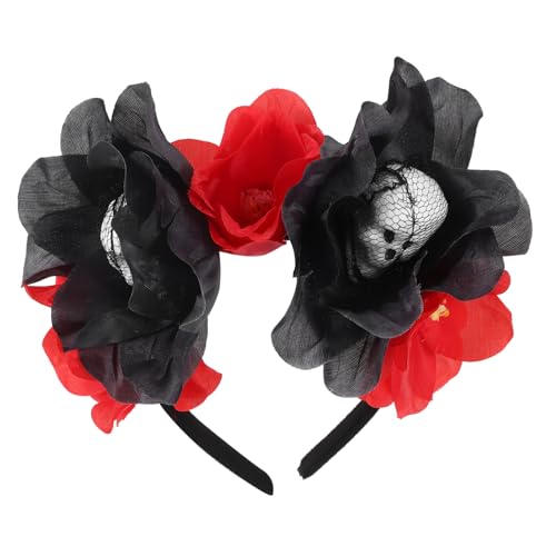 ELAYARD Halloween Skull Haarreif mit Roten Rosen Leichte Stoffqualität Langlebiges Design für Halloween und Themenpartys Modisches Partyaccessoire für Damen und Mädchen von ELAYARD