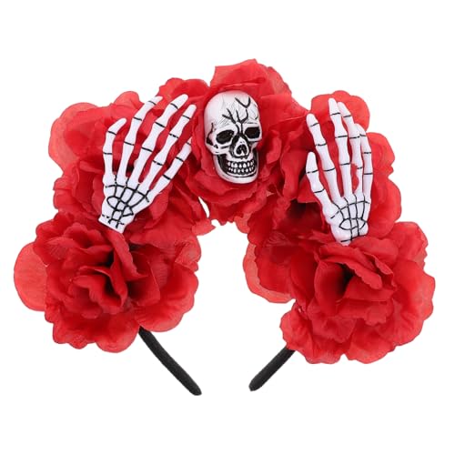 ELAYARD Halloween Stirnband mit Blumenkranz und Skelett Handknochen Dekoratives Leichtes Halloween Haaraccessoire für Damen Vielseitiges Kopfband für Horror und Kostümpartys von ELAYARD
