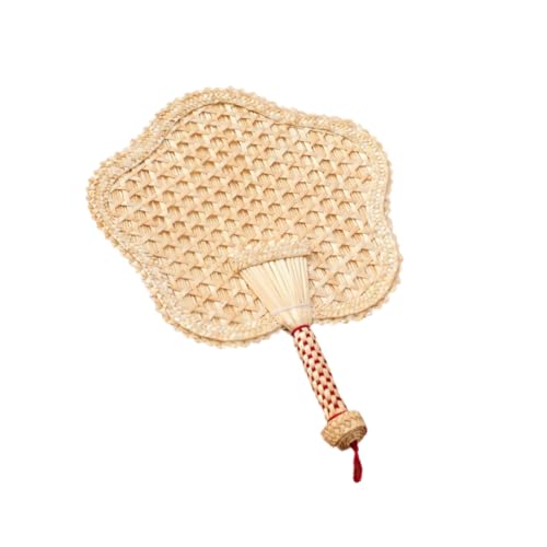 ELAYARD Handgefertigter Gestrickter Fächer aus mit Fünfzackigem Blattdesign Leichter Tragbarer Sommer Handventilator Natürlicher Kühlfächer für Party Strand und Zuhause von ELAYARD