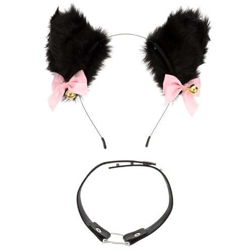 ELAYARD Katzenohren Haarreif und Cooler Choker Verstellbar Leicht Modisches Cosplay Accessoire für Party Halloween und Fotoshootings für Damen und Herren von ELAYARD