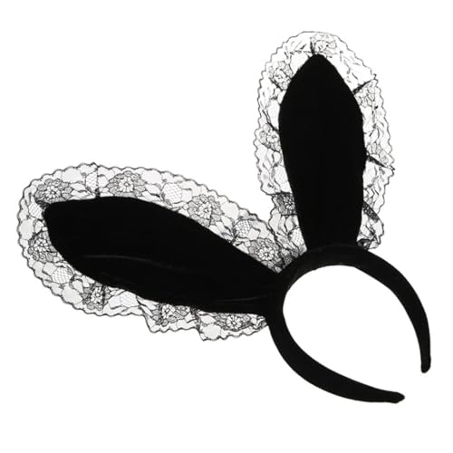 ELAYARD Plüsch Haarreif mit Spitzen hasenohren Niedliche Tier ohren haarbänder für Damen Mädchen Schwarzes Accessoire für Geburtstag Halloween Karneval Cosplay und Alltagsmode von ELAYARD