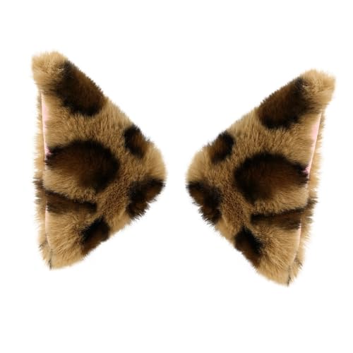 ELAYARD Plüschige Katzenohren Haarclip Leopardmuster Weicher Formstabiler Haarpin für Mädchen und Damen Cosplay Kostüm Zubehör für Halloween Karneval Festliche Partys von ELAYARD