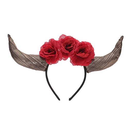 ELAYARD Rosa Horn Haarreif mit Künstlichen Rosenblumen Day Of The Dead Kostüm Haarband für Damen Langlebig und Bequem Geeignet für Party Fotografie und Karneval von ELAYARD