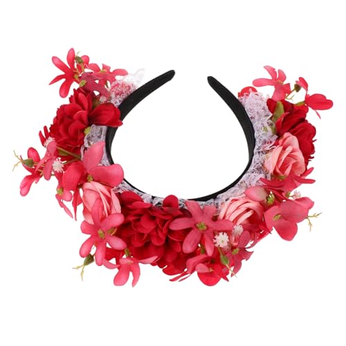 ELAYARD Rotes Blumen Haarband für Damen Künstliches Haaraccessoire für Halloween Partys Kopfband für Kostüme und Alltag von ELAYARD
