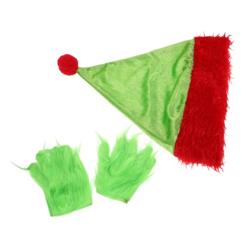 ELAYARD Santa Kostüm Zubehör Set mit Grünem Monster Handschuh und Weihnachtsmütze Weiche Leichte Cosplay Accessoires für Halloween Weihnachten Vielseitig für Erwachsene von ELAYARD