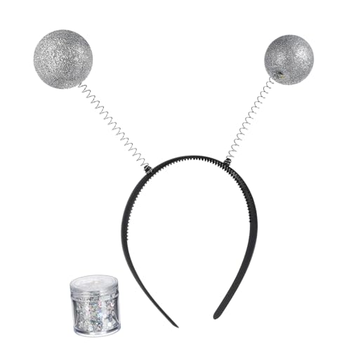 ELAYARD Silbernes Antennen Stirnband aus Kunststoff mit Glitzer Augen Make Up Leichter Robuster Kopfschmuck für Mädchen und Frauen Lustiges Ausgefallenes Party und Halloween Accessoire von ELAYARD