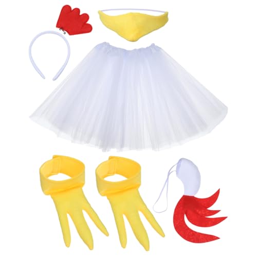 ELAYARD Teiliges Weißes Hühner Kostüm Set mit Kopfband und Tutu Rock Atmungsaktiv und Bequem für Festival Cosplay und Mottopartys für Frauen von ELAYARD