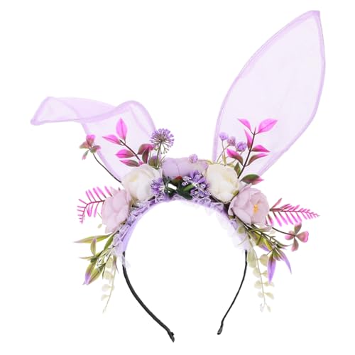 ELAYARD Verstellbares Hasenohren Haarreif mit Lebensechten Blüten Weiches Stoffmaterial Charmantes Kostüm accessoire für Party Cosplay und Festliche Anlässe Geeignet für Altersgruppen von ELAYARD