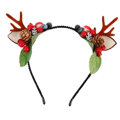 ELAYARD Weihnachts Haarreif Rentier Geweih Kopfband mit und Beeren Festlicher Haarschmuck für Damen Mädchen Weihnachten Party Karneval Cosplay von ELAYARD
