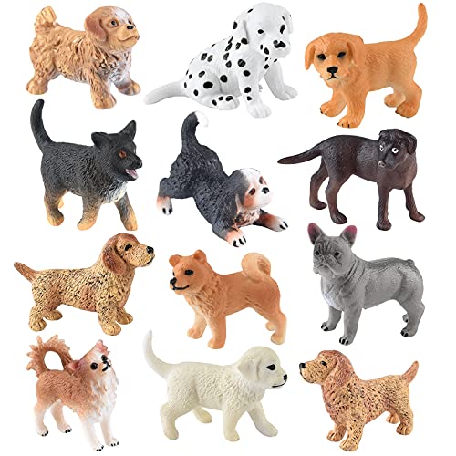 ELECLAND 12 Stück Hund Tierfiguren Spielzeug Süße Welpenfiguren Realistische Tierfiguren Hund Cupcake Topper für Kinder Geburtstagstorte Dekoration, Babyparty, Weihnachtsfeier Dekorationen von ELECLAND