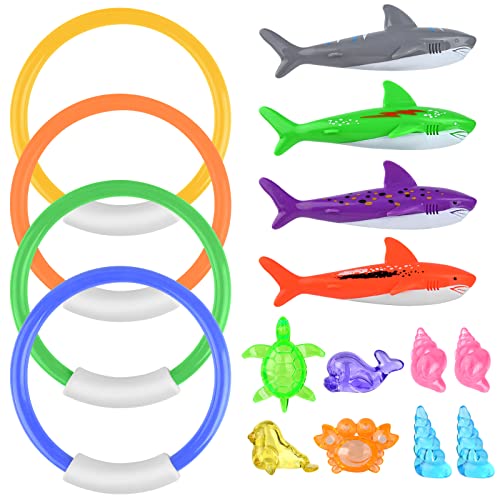 ELECLAND 16 STÜCKE Tauchbecken Spielzeug Tauchen Haie Ringe Sea Life Spielzeug für Kinder Sommer Schwimmspielzeug Unterwasserspiele Geschenke von ELECLAND