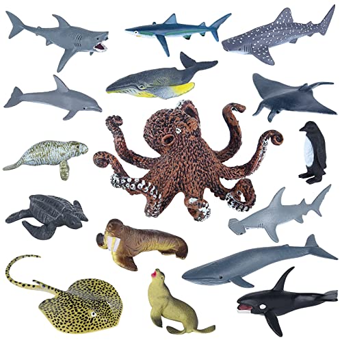 ELECLAND 16-teiliges Meerestier-Spielzeug, Meerestierfiguren, Meerestiere, Tierfiguren, Spielzeug, Mini-Meerestier-Kuchenaufleger, Haifisch-Delfin-Spielzeug für Kindergeburtstagsfeier, Babyparty von ELECLAND