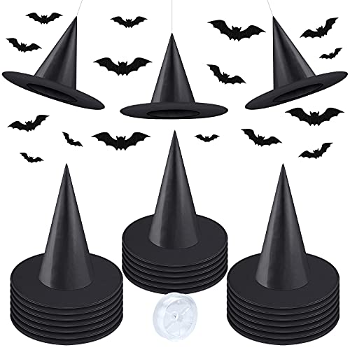 ELECLAND 20 Stück Halloween Kostüm Hexenhut Mützen mit 328 Fuß hängenden Seilen und 16 Stück beängstigend 3D Fledermausaufkleber, Halloween Kostümzubehör, Halloween Dekorationen von ELECLAND