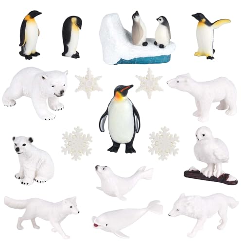 ELECLAND 19 Stück Winter Tiere Figuren Realistische Pinguin Polar Schnee Bär Schneeflocken Siegel Delphin Weihnachten Miniatur Figur Spielzeug für Wohnkultur Weihnachtsschmuck Kuchendekorationen von ELECLAND