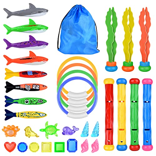 ELECLAND 34-teiliges Tauchbecken-Spielzeug, Schwimmbecken-Spielzeug, Unterwasser-Tauchspiel-Kit mit Aufbewahrungsbeutel, Sommerspielzeug, Geschenk für Kinder ELECLAND 34-teiliges Tauchbecken-Spielzeug, Schwimmbecken-Spielzeug, Unterwasser-Tauchspiel-Kit mit Aufbewahrungsbeutel, Sommerspielzeug, Geschenk für Kinder von ELECLAND