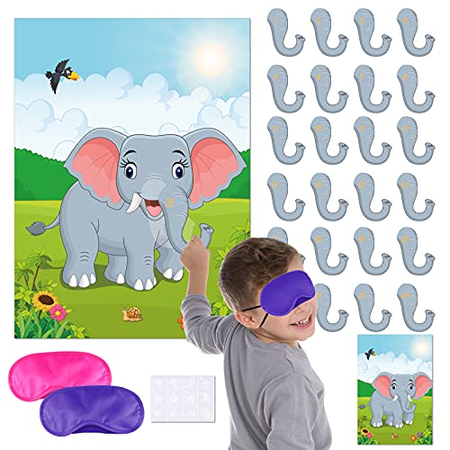 ELECLAND Pin The Nose on The Elephant Party Game for Kids, Birthday Party Decorations, Carnival Circus Party Supplies, Animal Party Decorations von ELECLAND