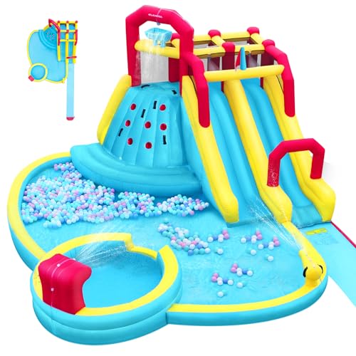 ELEMARA Aufblasbare XL-Wasserrutschen, 7-in-1 großer Wasserpark für Kinder und Erwachsene mit 750-W-Gebläse, doppeltem aufblasbarem Spritzwasser und tiefem Pool, Kletterwand, Wasserspray, Wasserkanone ELEMARA Aufblasbare XL-Wasserrutschen, 7-in-1 großer Wasserpark für Kinder und Erwachsene mit 750-W-Gebläse, doppeltem aufblasbarem Spritzwasser und tiefem Pool, Kletterwand, Wasserspray, Wasserkanone von ELEMARA