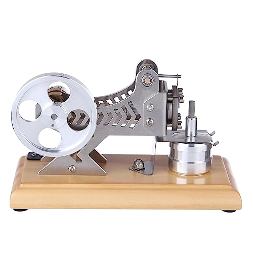 ELEMENTO Metall Stirlingmotor Bausatz, DIY Ganzmetall Vakuum Stirlingmotor Modell mit Massivholz Grundplatte, Vorbau Dampfmodell Set, Wissenschaftliches Experimentierspielzeug von ELEMENTO
