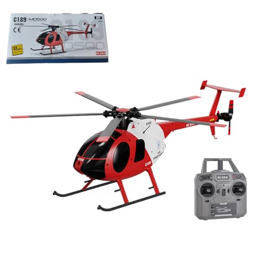 ELEMENTO RC-Hubschrauber für Erwachsene Kinder C189 MD500 Little Bird Flugzeuge 1/28 4CH Einmotorig Helikopter Model 2024 Geschenk-RTF Version/Rot und Weiß von ELEMENTO
