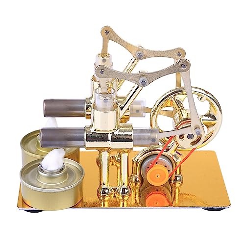 ELEMENTO Stirlingmotor Bausatz, Metall Heiße Doppelzylinder Glühbirne Externe Verbrennung Wärme Dampfkraftmaschine Modell Set, Physik Wissenschaft Experiment Spielzeug (Random Bulb Farbe) von ELEMENTO