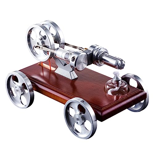 ELEMENTO Stirlingmotor Modellbausatz, DIY Stirling Motor Auto Vorbau Dampfmodell Set mit Massivholz Grundplatte, Pädagogisch Wissenschaftliches Experimentierspielzeug von ELEMENTO