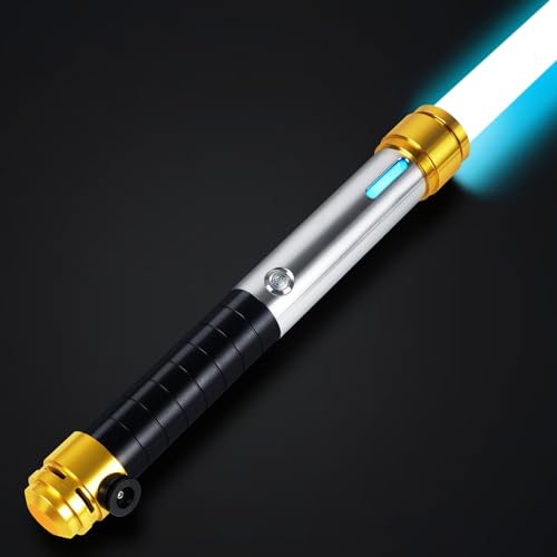 ELESKOCO Motion Control Duell Lichtschwert, Smooth Swing Infinite RGB 16 Farben Lichtschwert | Premium Metallgriff Lichtschwerter mit 16 Sound Fonts Lightsaber für Erwachsene Geschenk, Schwarz von ELESKOCO