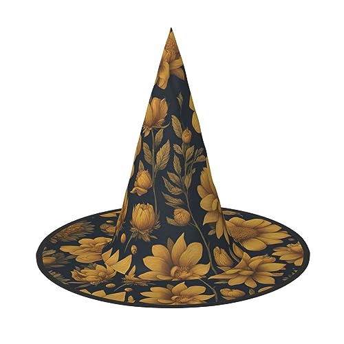 ELFcat Hexenhüte für Damen, Halloween-Hexenhüte für Dekoration, Zaubererhut, Maskerade, Cosplay-Kostüm, viele goldene Blumen, 3 Stück von ELFcat