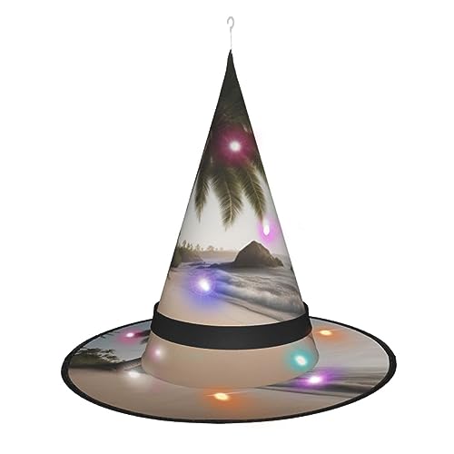 ELFcat Hexenhüte für Damen, Halloween-Hexenhüte mit Licht für Dekoration, Zaubererhut, Sandstrand Palme, 3 Stück von ELFcat