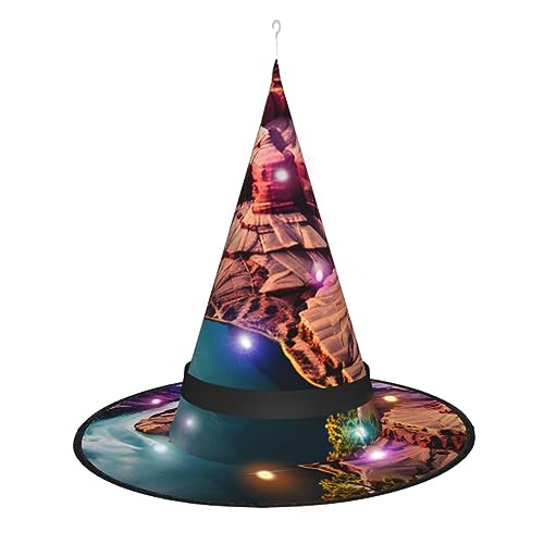ELFcat Hexenhüte für Frauen, Halloween-Hexenhüte mit Licht für Dekoration, Zaubererhut, Beauty Grand Canyon, 3 Stück von ELFcat