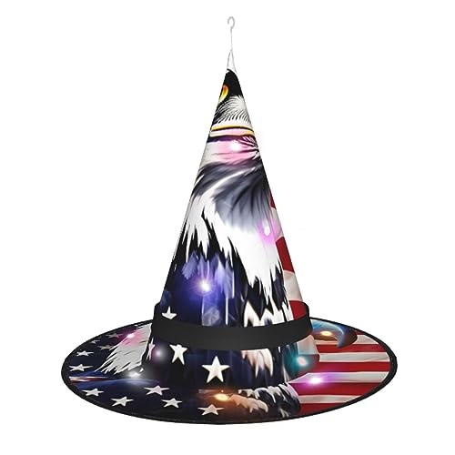ELFcat Hexenhüte für Frauen, Halloween-Hexenhüte mit Licht für Dekoration, Zaubererhut, amerikanische Flagge, Adler, Feuerwerk, 3 Stück von ELFcat