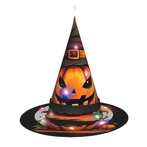 ELFcat Hexenhüte für Frauen, Halloween-Hexenhüte mit Licht für Dekoration, Zaubererhut, niedlicher Kürbis, 3 Stück von ELFcat