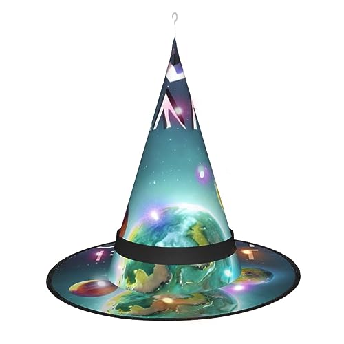 ELFcat Hexenhüte für Frauen, Halloween-Hexenhüte mit Licht für Dekoration, Zaubererhut, niedlicher Planet, 3 Stück von ELFcat