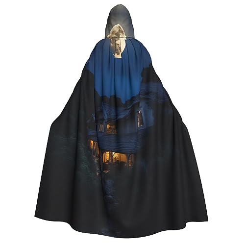 ELFcat Kapuzenumhang für Erwachsene, Unisex, volle Länge, Halloween, Karneval, Partyzubehör, Teufel-Hexen-Umhang, 147,3 cm, Vollmond in der Nacht von ELFcat