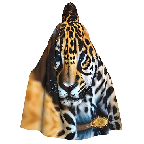 ELFcat Kapuzenumhang für Erwachsene, Unisex, volle Länge, Halloween, Karneval, Partyzubehör, Teufel-Hexen-Umhang, 147,3 cm, niedlicher Baby-Jaguar von ELFcat