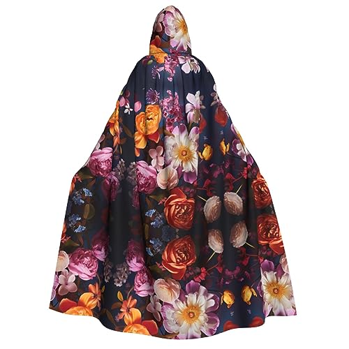 ELFcat Kapuzenumhang für Erwachsene, Unisex, volle Länge, Halloween, Karneval, Partyzubehör, Teufel-Hexen-Umhang, 147,3 cm, schöne Blumen von ELFcat